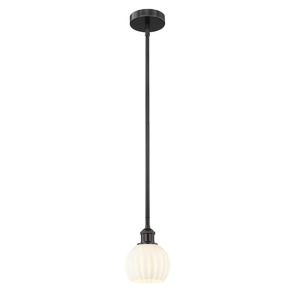 White Venetian 100-Watt 1-Light Matte Black Shaded Mini Pendant Light with Painted Glass Shade