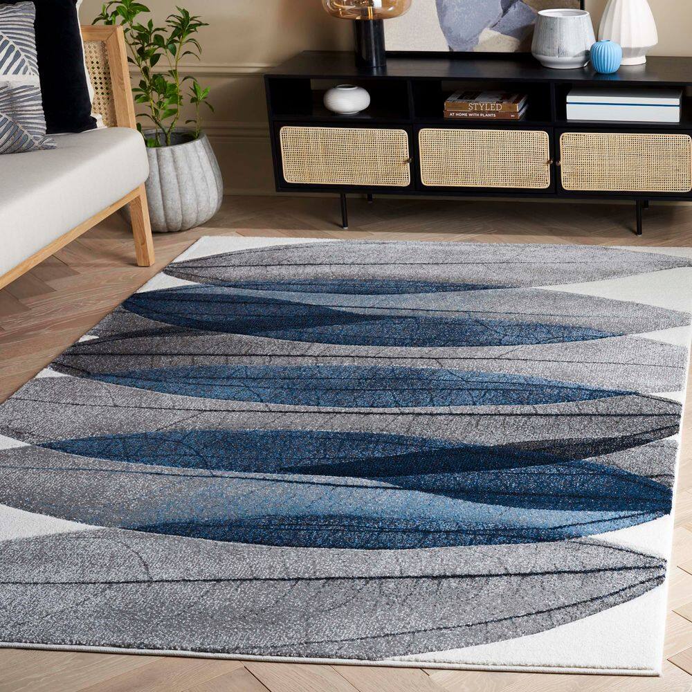 Hollywood 5 X 8 Ivory/Blue Abstract Area Rug