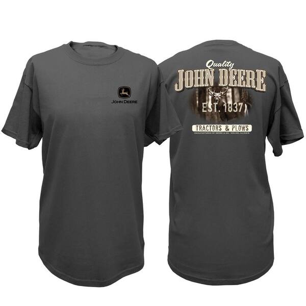 John Deere Big Buck XL Adult Men's Crew Neck Tee Shirt in Charcoal Grey
