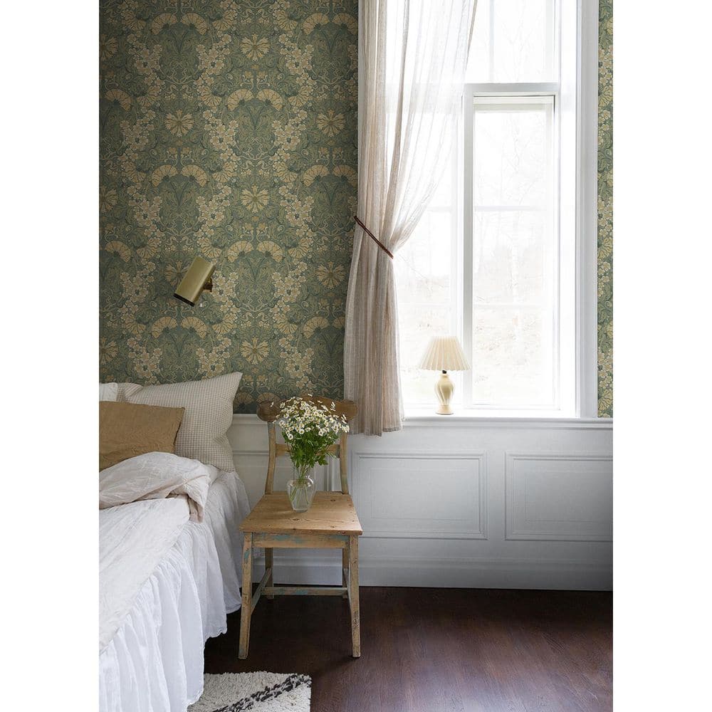 Ojvind Sea Green and Yellow Floral Damask Wallpaper Roll
