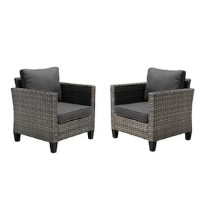 New Vultros Gray 2-Piece Wicker Outdoor Lounge Chair with Black Cushions