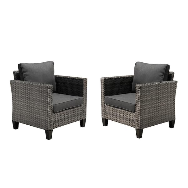 OVIOS New Vultros Gray 2-Piece Wicker Outdoor Lounge Chair with Black Cushions
