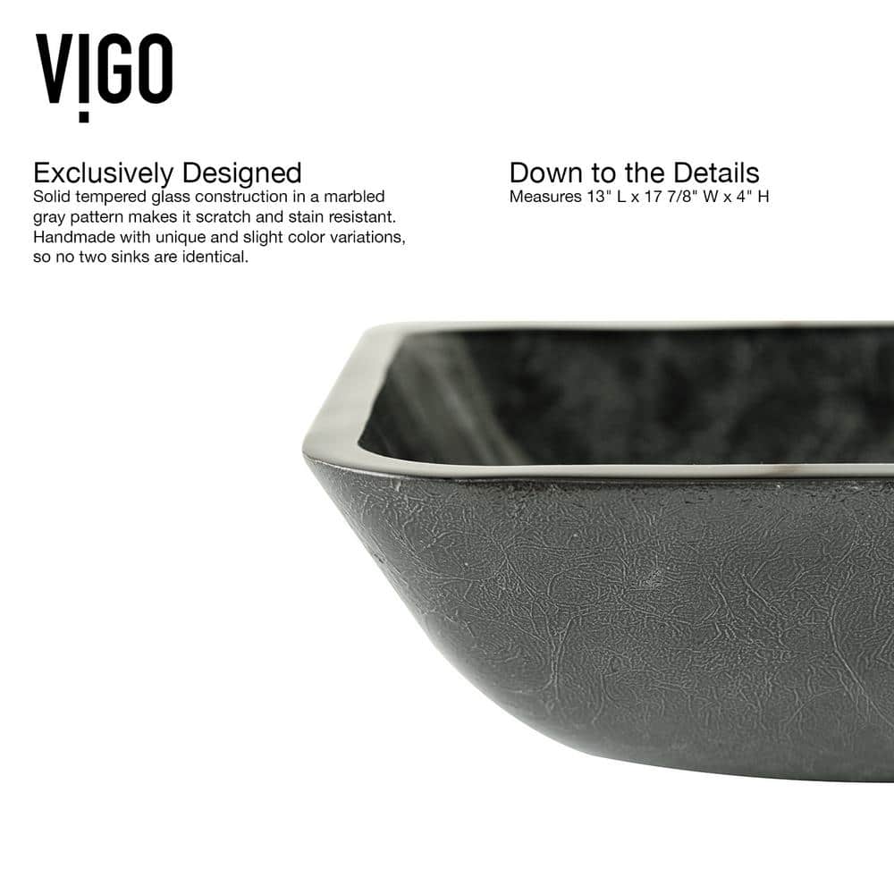Gray Onyx Rectangular Glass Vessel Sink, 18" x 13"