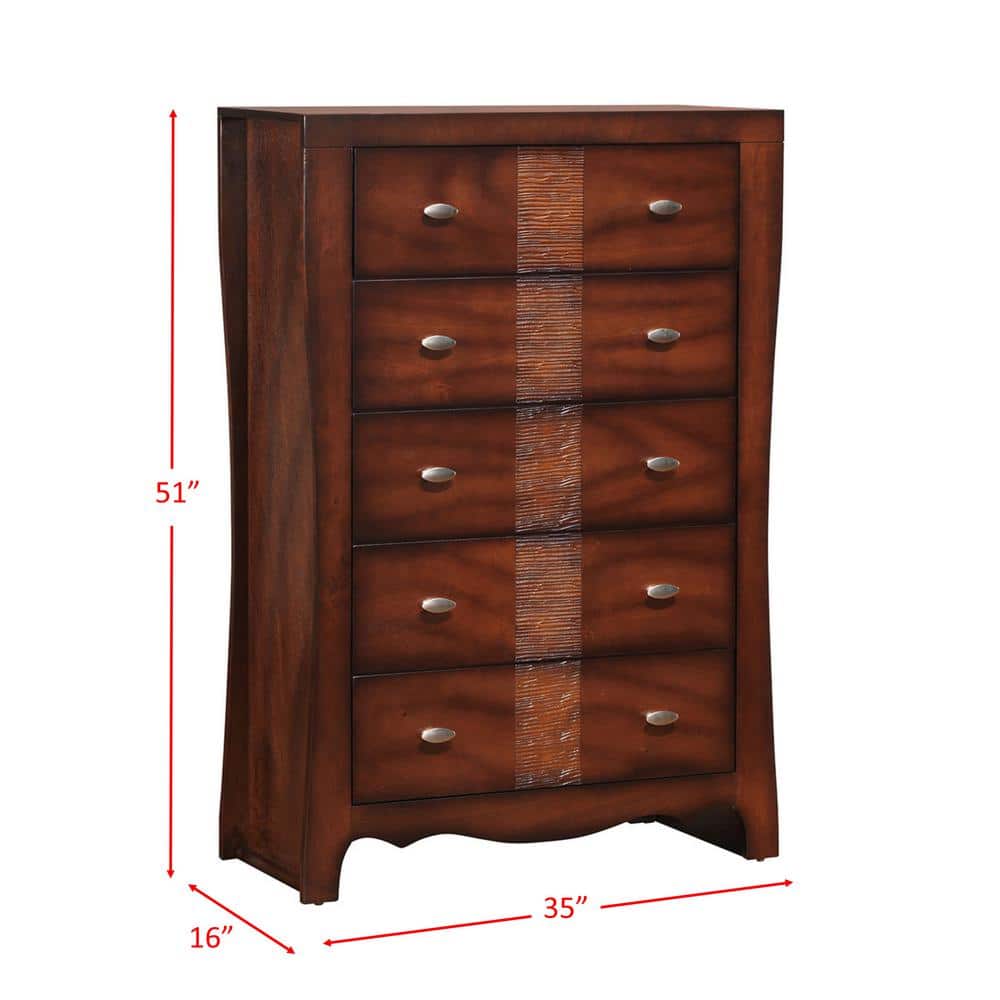 Espresso Transitional 5-Drawer Chest with Soft Close and Lock