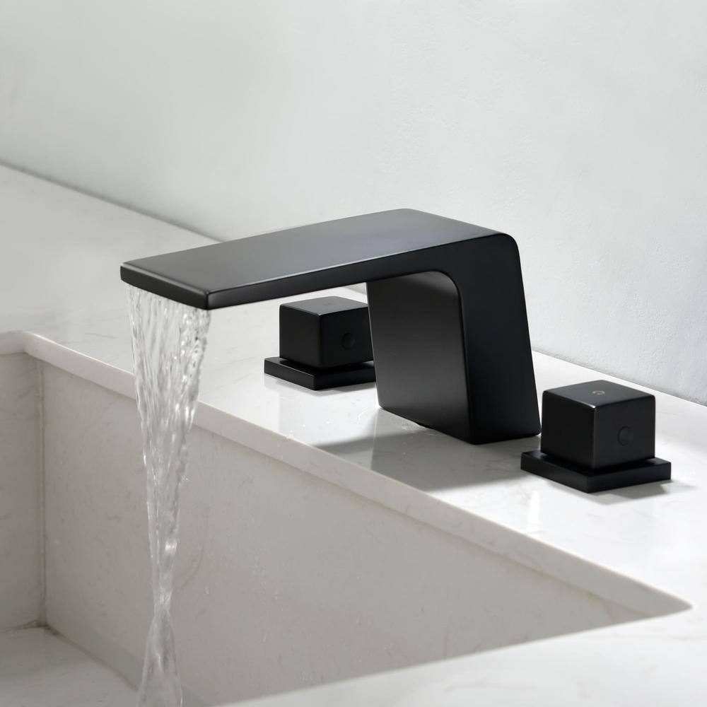 Matte Black Brass Waterfall Roman Tub Faucet with Dual Knob Handles