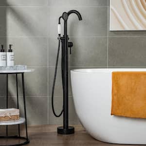 Eureka Single-Handle Freestanding Floor Mount Tub Filler Faucet with Hand Shower in Matte Black