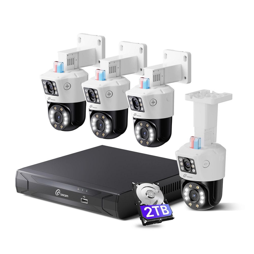 8-Channel 4K(4MP+4MP) Dual Lens PoE Camera System 2TB HDD, Wired PT Spotlight Cameras, Smart Human Vehicle Detection