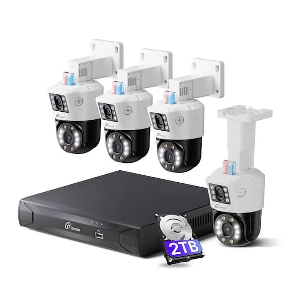 8-Channel 4K(4MP+4MP) Dual Lens PoE Camera System 2TB HDD, Wired PT Spotlight Cameras, Smart Human Vehicle Detection