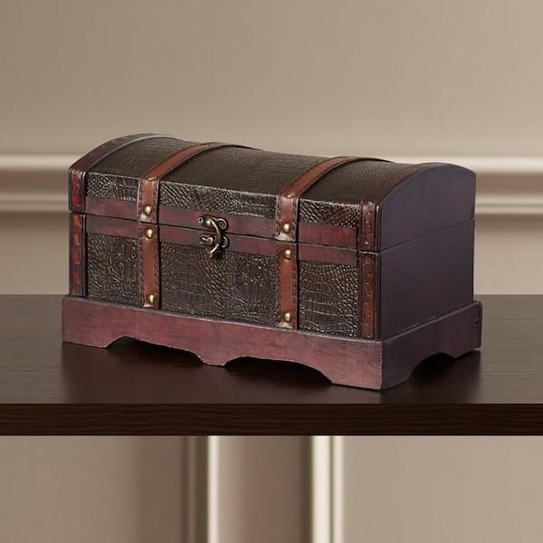 中世ゴシック　ウッド　トレジャー　チェスト　ピッグスキン　豚革　油絵　真鍮　宝箱 Vintiquewise 12 in. x 6.5 in. Leather Wooden Treasure Chest