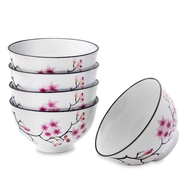 Hand Painted in Cherry Blossom Design Porcelain Cereal or Soup Bowl 