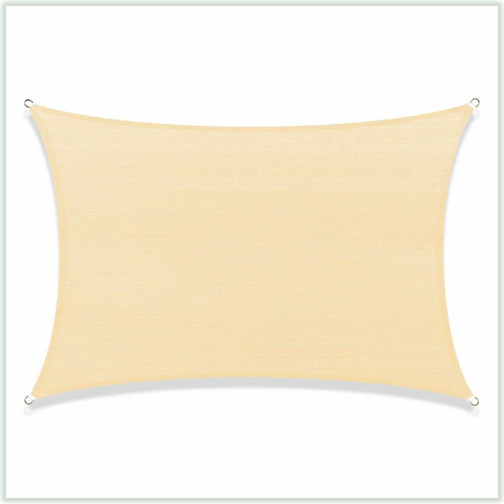 Beige 8' x 10' HDPE Patio Sun Shade Sail with Stainless Steel D-Rings