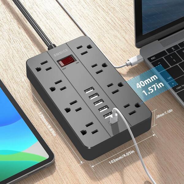 Surge Protector Power Strip With USB C - 8 Widely Spaced Outlets, 4 USB Ports 6 Ft Flat Plug Extension Cord 3 Sided Outlet Extender Home Office White Etl Lis - View #11