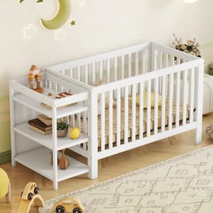 Convertible White Crib/Full Size Bed with 3 Adjustable Height Options, Crib and Changing Table Combo