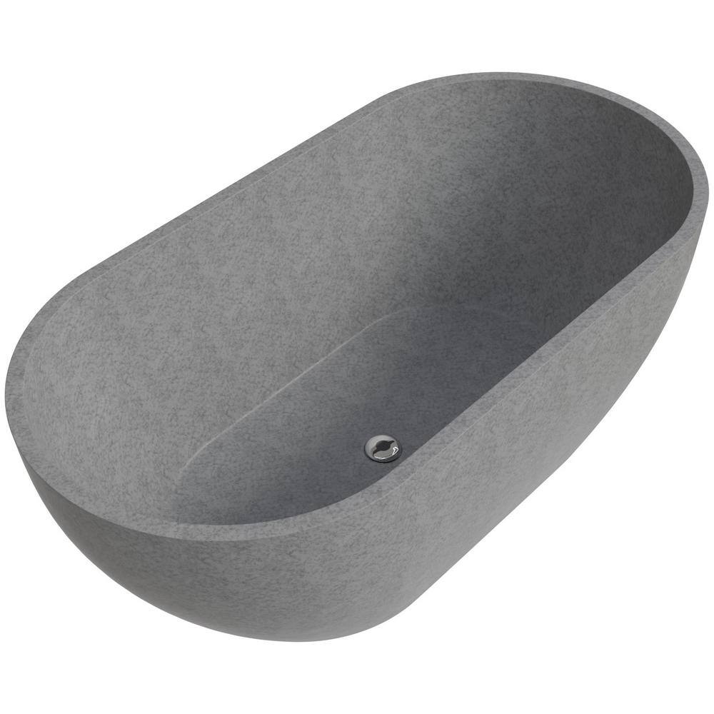 59'' Gray Matte Solid Concrete Oval Freestanding Bathtub