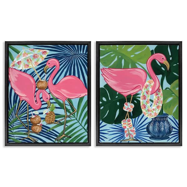 Happy Hour Flamingos by Yvette St. Amant 2-Pieces Black Floater Frame Animal Graphic Art Print 31 in. x 25 in.