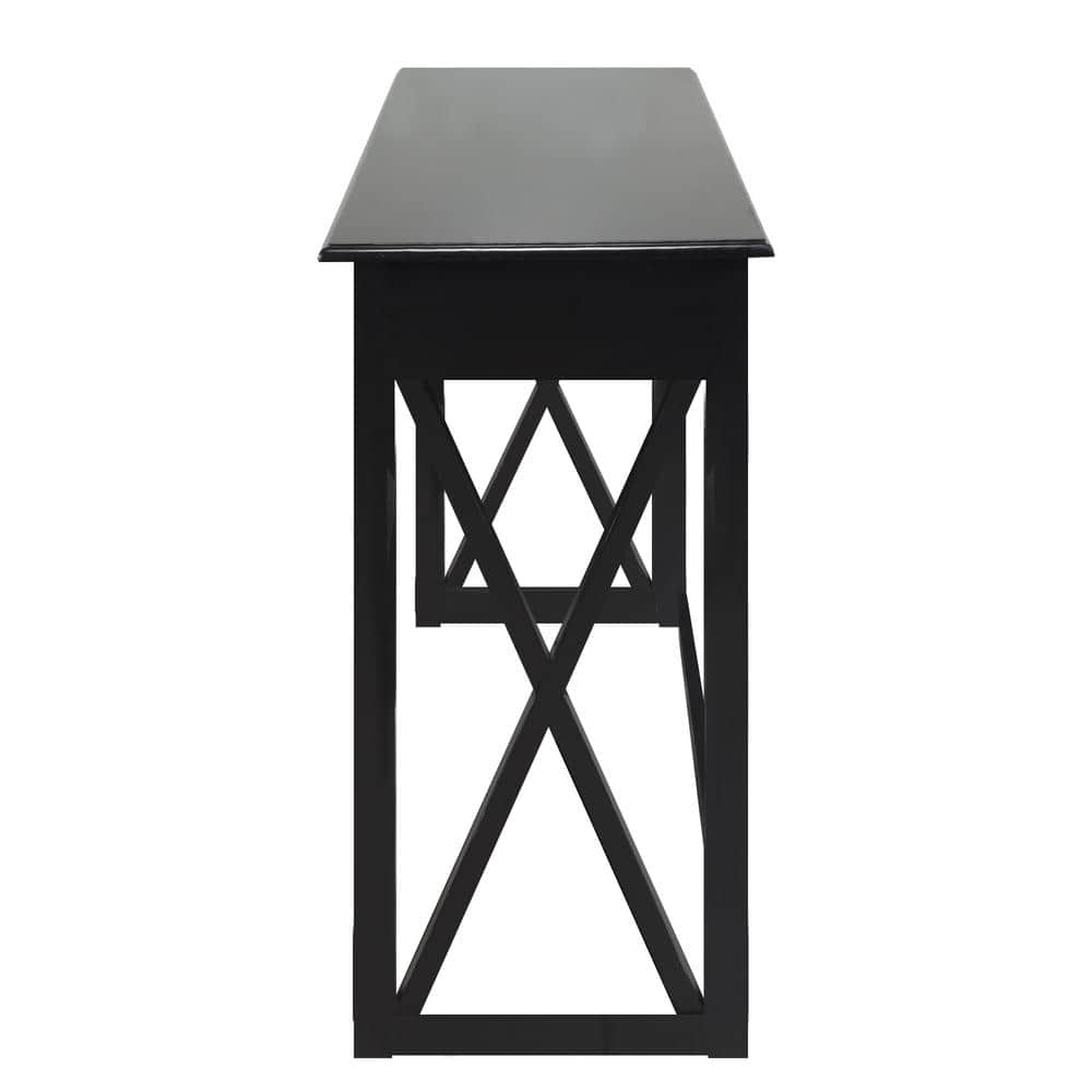 Bay View Black Solid Wood Console Table with Storage Drawers