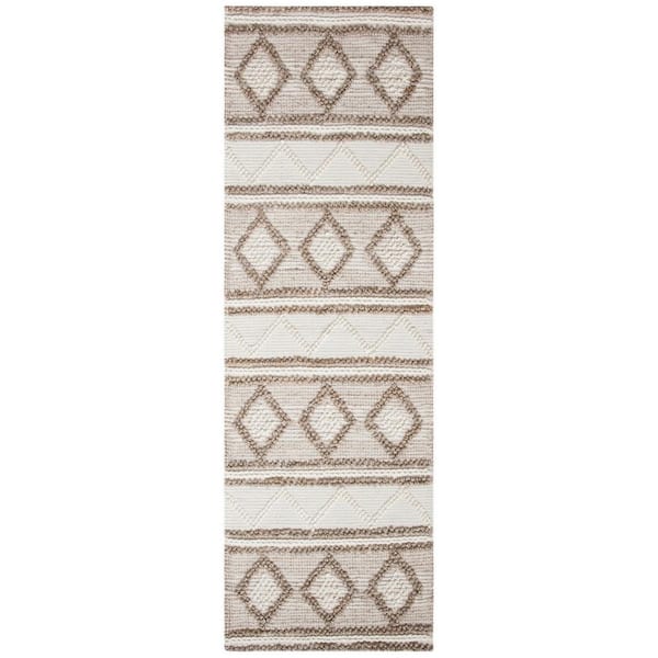 SAFAVIEH Natural Fiber Taupe/Ivory 3 ft. x 10 ft. Tribal Diamonds Runner Rug