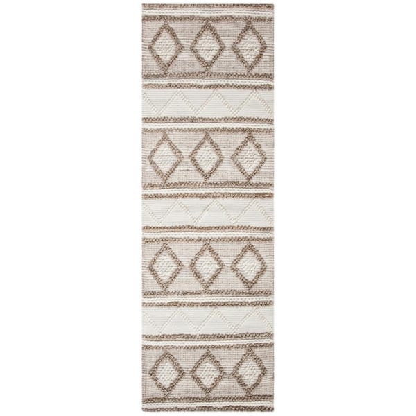 SAFAVIEH Natural Fiber Taupe/Ivory 3 ft. x 10 ft. Tribal Diamonds Runner Rug