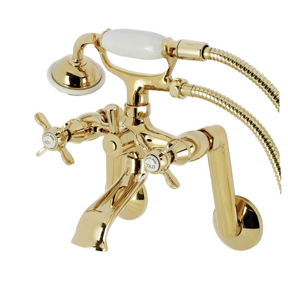 Polished Brass Wall Mount Clawfoot Tub Faucet with Hand Shower