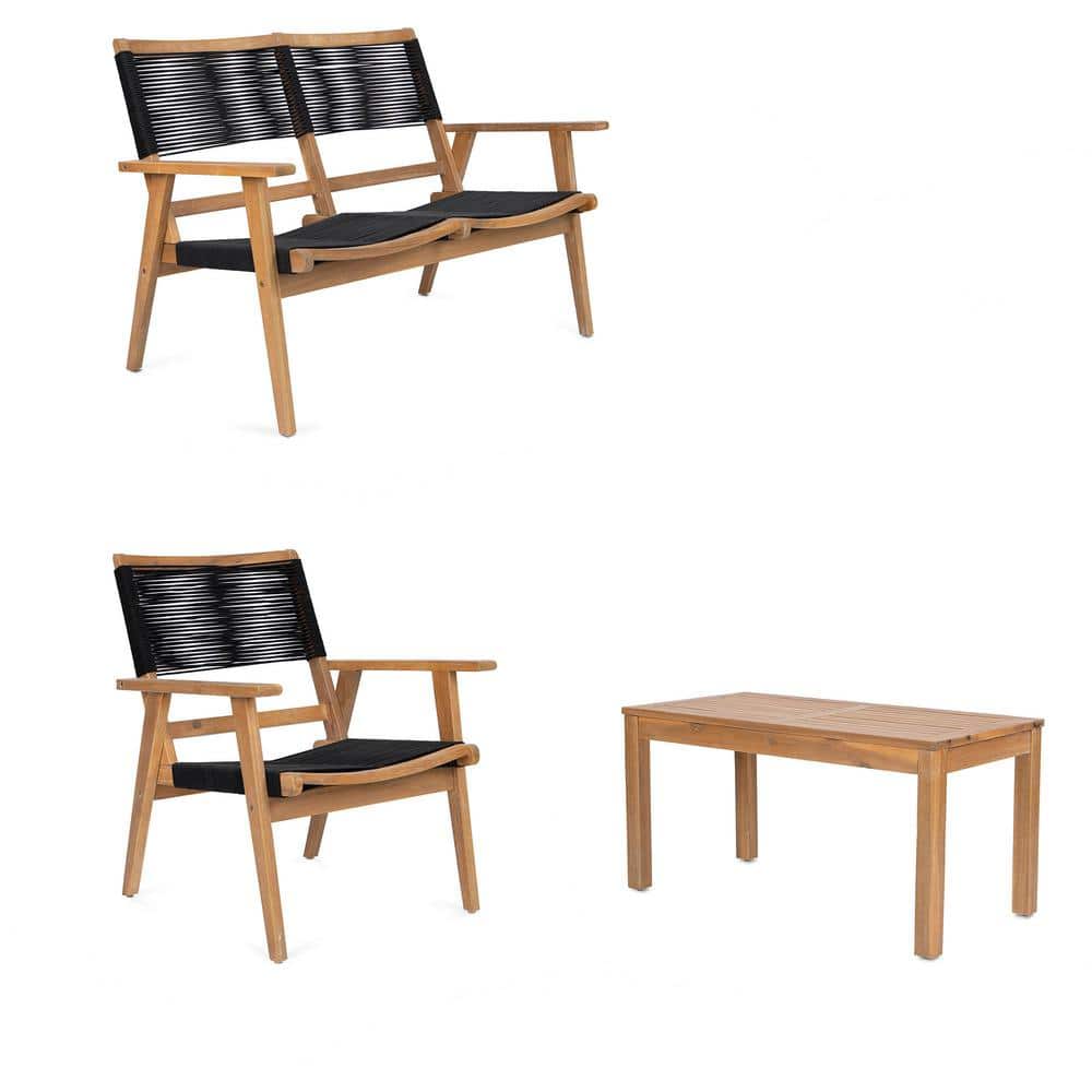 4-Piece Acacia Wood Patio Conversation Set for Backyard Poolside, Garden.