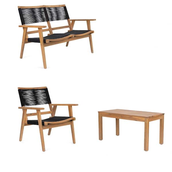 Unbranded 4-Piece Acacia Wood Patio Conversation Set for Backyard Poolside, Garden.