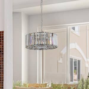 Modern Living Room 4-Light Cylinder Chrome Chandelier with Crystal Shade