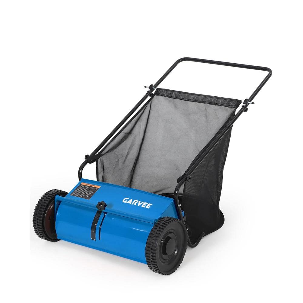 homfan 21 in. Blue Push Lawn Sweeper, 6 cu. ft. Yard Sweeper Debris ...