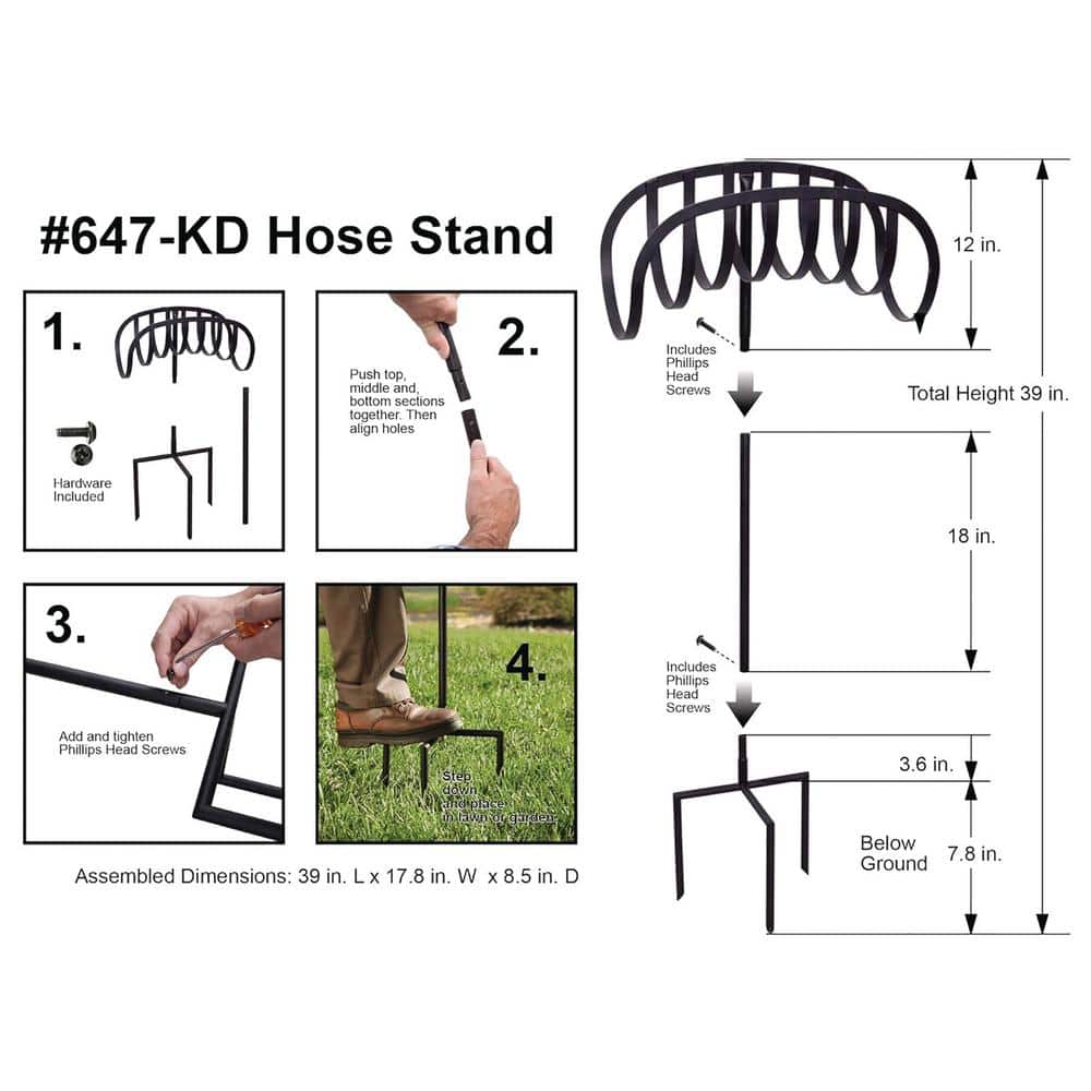 Black Steel Decorative Garden Hose Holder Stand
