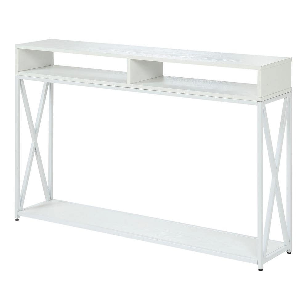 Tucson Deluxe 2-Tier White Metal & Wood Console Table with Storage
