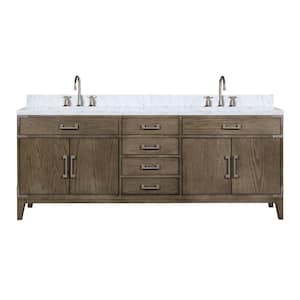 Fossa 84 in W x 22 in D Grey Oak Double Bath Vanity, Carrara Marble Top, and Faucet Set