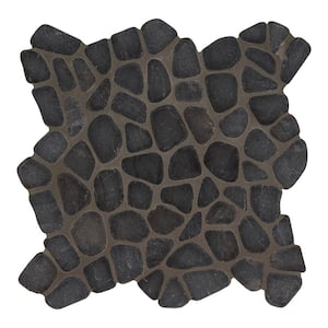 Ebony Nightfall 11.42 in. x 11.42 in. Tumbled Marble Mesh-Mounted Mosaic Tile (9.1 sq. ft./Case)