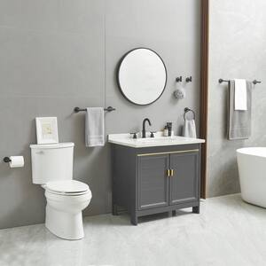 5-Piece Bath Hardware with Towel Bar Towel Hook Toilet Paper Holder and Towel Ring Set in Matte Black