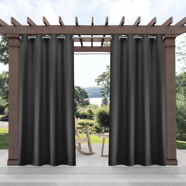 EXCLUSIVE HOME Delano Charcoal Solid Light Filtering Grommet Top Indoor/Outdoor Curtain, 54 in. W x 120 in. L (Set of 2)