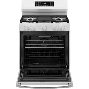 30 in. 5-Burners Smart Free-Standing Gas Convection Range in White with EasyWash Oven Tray And No-Preheat Air Fry