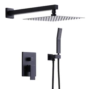 Single Handle 2-Spray Shower Faucet 1.8 GPM with 10 in. Square Shower Head and Adjustable Heads in Matte Black
