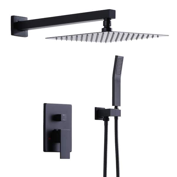 WOWOW Single Handle 2-Spray Shower Faucet 1.8 GPM with 10 in. Square Shower Head and Adjustable Heads in Matte Black