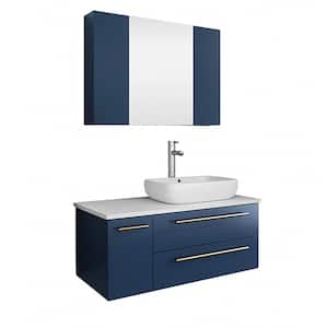 Lucera 36 in. W Wall Hung Bath Vanity in Royal Blue with Quartz Sink Vanity Top in White with White Basin