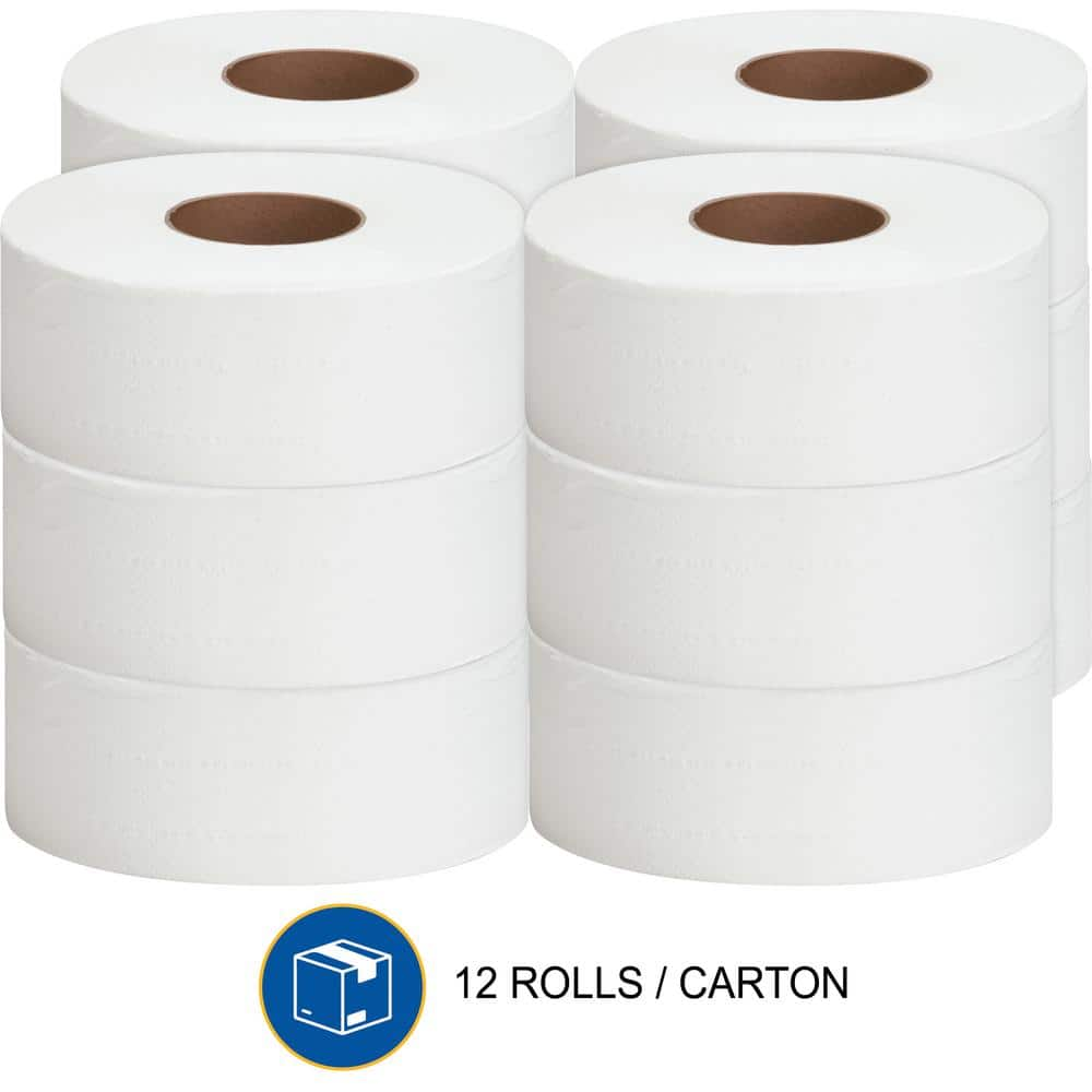 Genuine Joe High Capacity Jumbo 2-Ply Recycled Toilet Paper Roll (1 Non-Perforated 1000 ft. Sheet Roll 12 Rolls per Case)