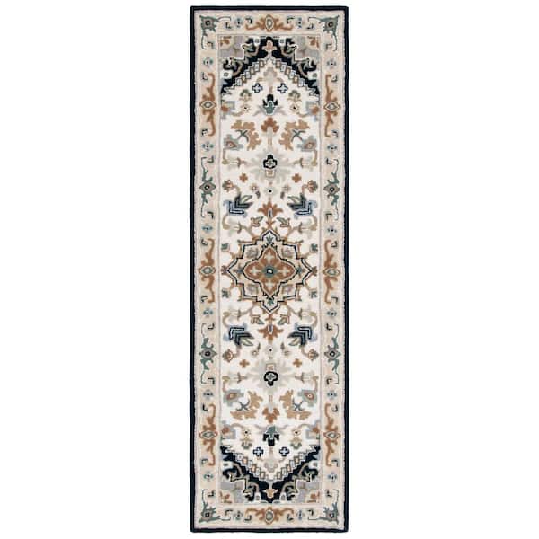 SAFAVIEH Heritage Beige/Navy 2 ft. x 8 ft. Border Floral Medallion Runner Rug