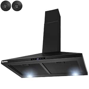 30 in. Convertible Black Painted Stainless Steel Wall Mount Range Hood with LED Lights, Touch Control and Carbon Filters
