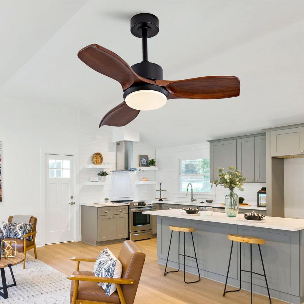 42 in. Black Ceiling Fans with Light and Remote Control, Outdoor 3 Blade Solid Wood Standard Ceiling Fan for Living Room price history on PriceWatchPro
