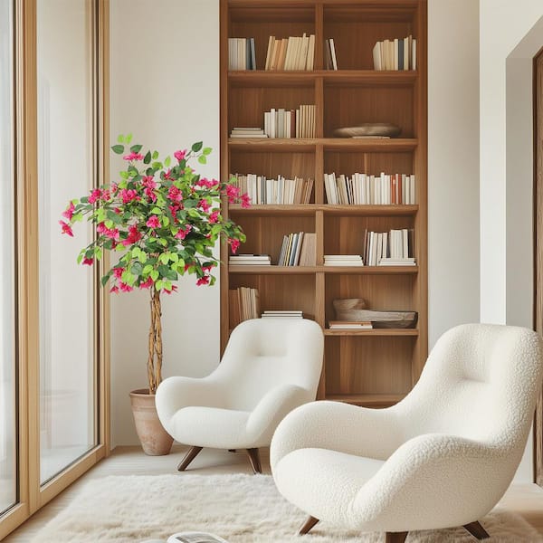 4 ft. Artificial Bougainvillea Tree In Pot, Flower Trees Artificial Indoor for Home Decor Outdoor Porch