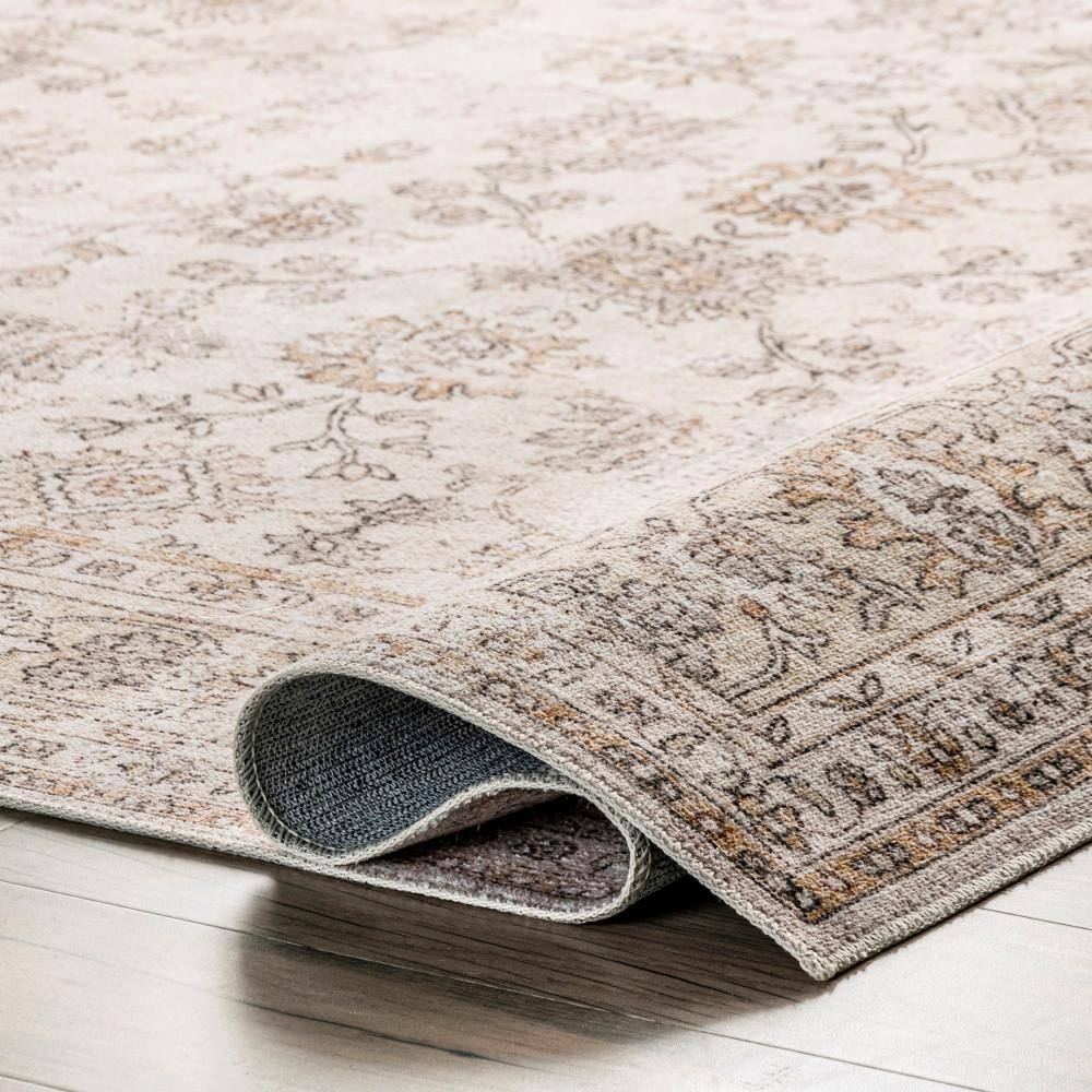 Deadra Beige Vintage Floral Machine Washable Area Rug
