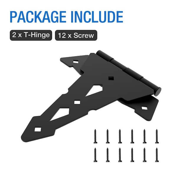 WINSOON 10 in. x 7 in. Heavy-Duty Decorative Tee Hinge Barn Gate Hinge (2-Pack)