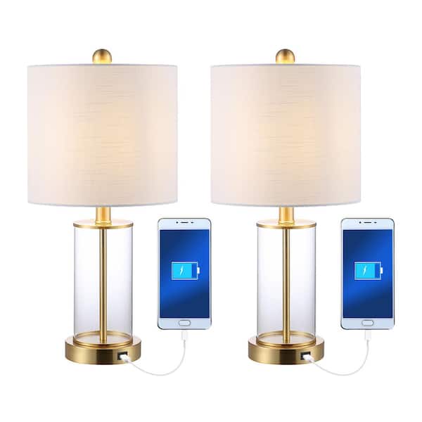 Abner 21 in. Brass Gold Glass Modern Contemporary USB Charging LED Table Lamp