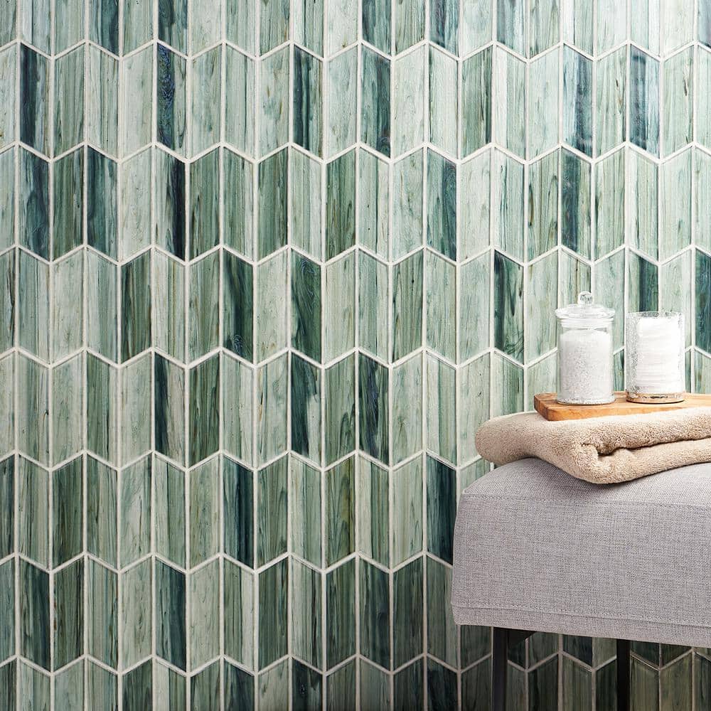 Tara Green Chevron Glass Mosaic Wall Tile