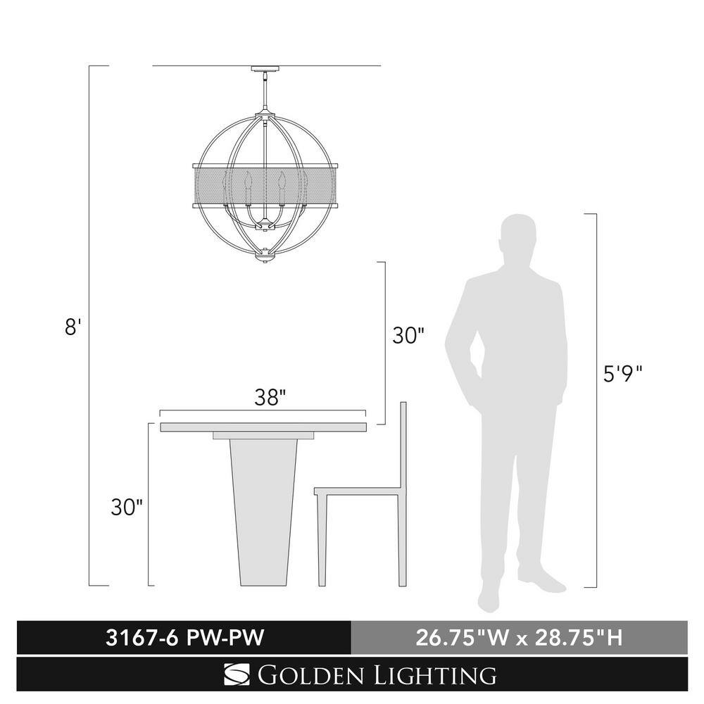Contemporary Silver 6-Light Industrial-Chic Chandelier