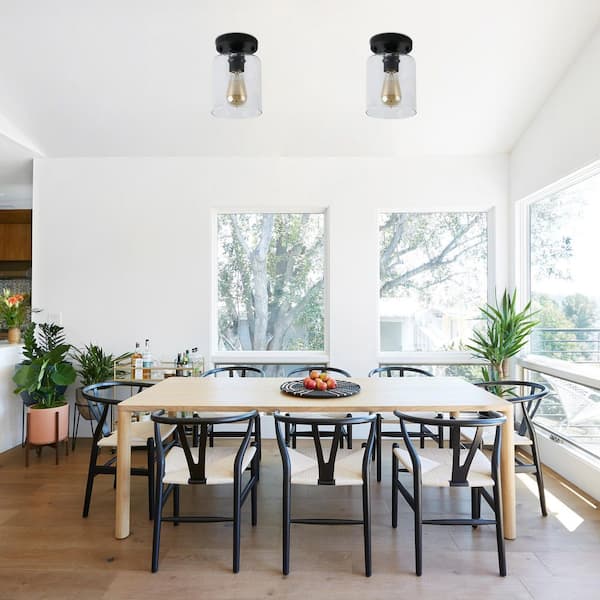 5.51 in. 1-Light Black Vintage Ceiling Light, Retro Semi Flush Mount Fixture with Clear Glass Shade for Hallway Entryway