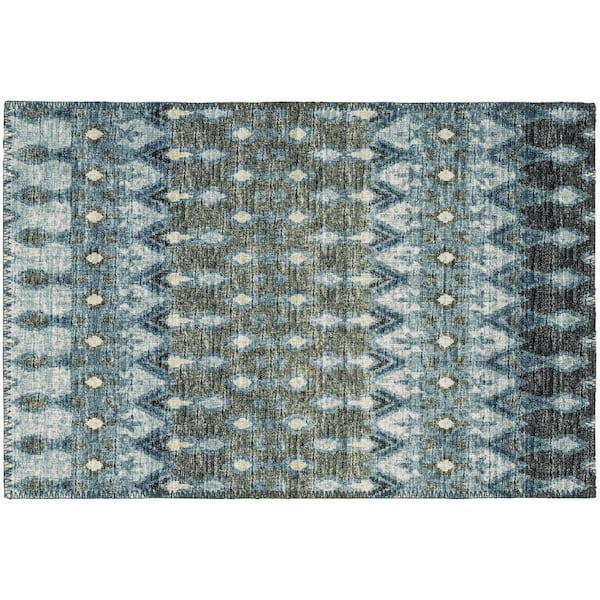 Bravado Blue 1 ft. 8 in. x 2 ft. 6 in. Geometric Indoor/Outdoor Washable Area Rug