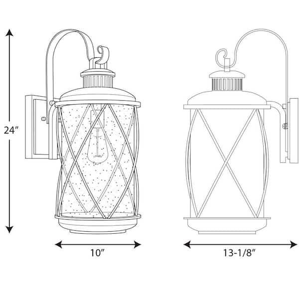 Hollingsworth Collection 1-Light Textured Black Clear Seeded Glass Farmhouse Outdoor Large Wall Lantern Light